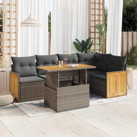 Set sofás jardín y cojines 6 pzas ratán sintético acacia gris de , Conjuntos de jardín - Ref: Foro24-3327714, Precio: 452,83 ...