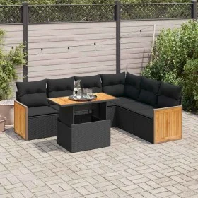 Set sofás jardín y cojines 7 pzas ratán sintético acacia negro de , Conjuntos de jardín - Ref: Foro24-3327716, Precio: 481,73...