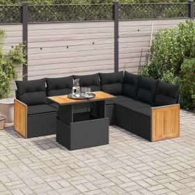 Set sofás jardín y cojines 7 pzas ratán sintético acacia negro de , Conjuntos de jardín - Ref: Foro24-3327716, Precio: 488,59...