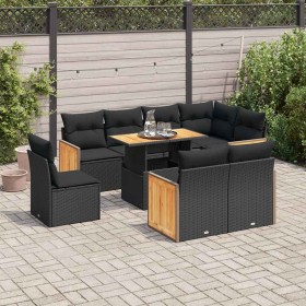 Set sofás jardín y cojines 9 pzas ratán sintético acacia negro de , Conjuntos de jardín - Ref: Foro24-3327723, Precio: 626,01...