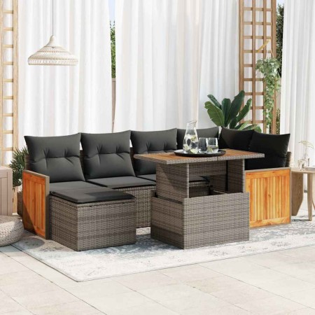 Set sofás jardín y cojines 8 pzas ratán sintético acacia gris de , Conjuntos de jardín - Ref: Foro24-3327735, Precio: 472,17 ...
