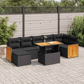 Set sofás jardín y cojines 7 pzas ratán sintético acacia negro de , Conjuntos de jardín - Ref: Foro24-3327737, Precio: 541,55...