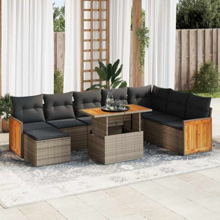 Set sofás jardín y cojines 7 pzas ratán sintético acacia gris de , Conjuntos de jardín - Ref: Foro24-3327749, Precio: 601,82 ...