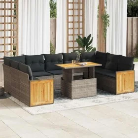 Set sofás jardín y cojines 10 pzas ratán sintético acacia gris de , Conjuntos de jardín - Ref: Foro24-3327756, Precio: 670,74...