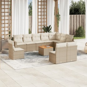 Set de sofás de jardín 11pzas con cojines ratán sintético beige en Conjuntos de jardín | Comprar online en Foru.es