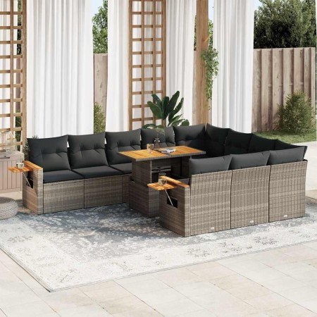 Set sofás jardín y cojines 10 pzas ratán sintético acacia gris de , Conjuntos de jardín - Ref: Foro24-3327651, Precio: 774,69...