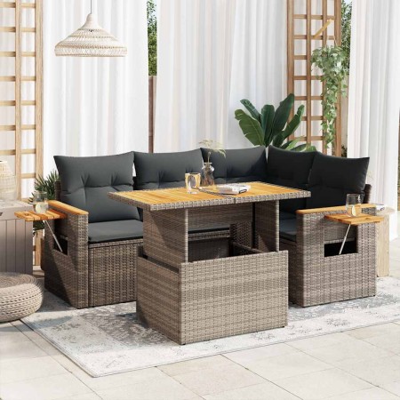Set sofás jardín y cojines 4 pzas ratán sintético acacia gris de , Conjuntos de jardín - Ref: Foro24-3327595, Precio: 402,02 ...