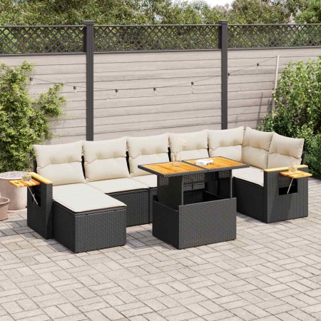 Set sofás jardín y cojines 8 pzas ratán sintético acacia negro de , Conjuntos de jardín - Ref: Foro24-3327626, Precio: 523,00...