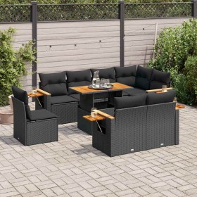 Set sofás jardín y cojines 9 pzas ratán sintético acacia negro de , Conjuntos de jardín - Ref: Foro24-3327611, Precio: 737,40...