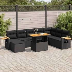 Set sofás jardín y cojines 7 pzas ratán sintético acacia negro de , Conjuntos de jardín - Ref: Foro24-3327632, Precio: 608,86...