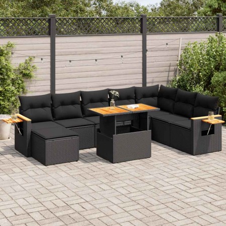 Set sofás jardín y cojines 7 pzas ratán sintético acacia negro de , Conjuntos de jardín - Ref: Foro24-3327632, Precio: 641,64...