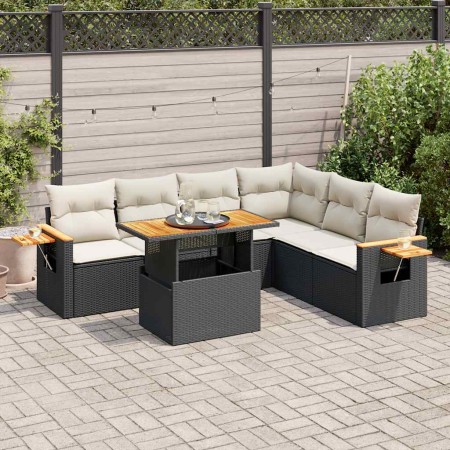 Set sofás jardín y cojines 6 pzas ratán sintético acacia negro de , Conjuntos de jardín - Ref: Foro24-3327605, Precio: 478,00...