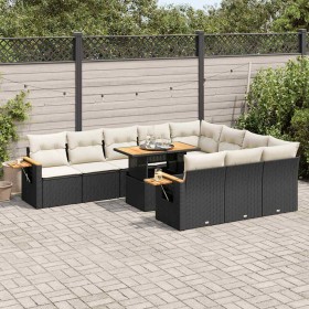 Set sofás jardín y cojines 10 pzas ratán sintético acacia negro de , Conjuntos de jardín - Ref: Foro24-3327647, Precio: 756,5...