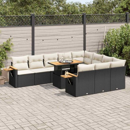 Set sofás jardín y cojines 10 pzas ratán sintético acacia negro de , Conjuntos de jardín - Ref: Foro24-3327647, Precio: 756,5...