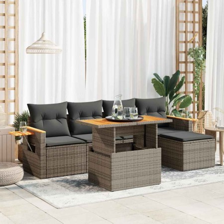 Set sofás jardín y cojines 7 pzas ratán sintético acacia gris de , Conjuntos de jardín - Ref: Foro24-3327588, Precio: 411,98 ...