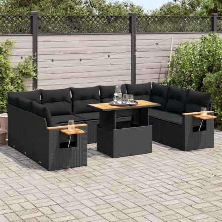 Set sofás jardín y cojines 10 pzas ratán sintético acacia negro de , Conjuntos de jardín - Ref: Foro24-3327639, Precio: 737,0...