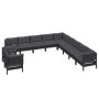 Muebles de jardín 11 pzas y cojines negro madera maciza de pino de vidaXL, Conjuntos de jardín - Ref: Foro24-3096927, Precio:...