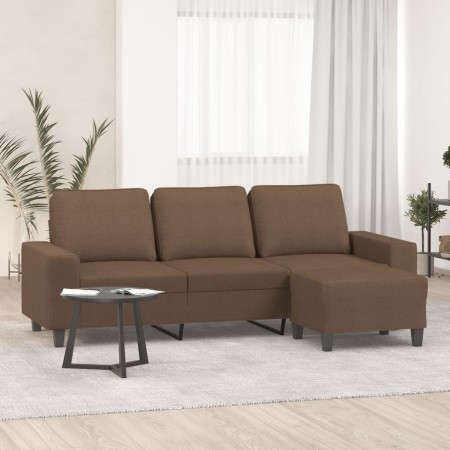 Sofá de 3 plazas con taburete de tela marrón 180 cm de , Sofás - Ref: Foro24-3201154, Precio: 331,70 €, Descuento: %