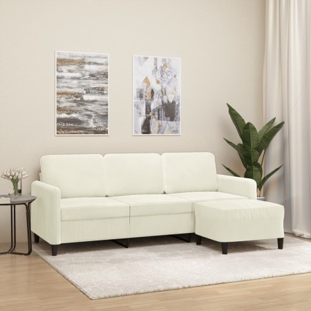 Sofá de 3 plazas con taburete de terciopelo crema 180 cm de , Sofás - Ref: Foro24-3201182, Precio: 350,73 €, Descuento: %