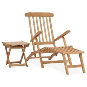 Tumbona con reposapiés y mesita madera maciza de teca de vidaXL, Tumbonas - Ref: Foro24-315376, Precio: 216,41 €, Descuento: %
