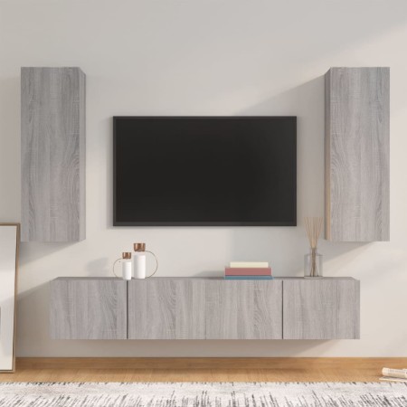 Set de muebles para TV 4 pzas madera contrachapada gris Sonoma de , Muebles TV - Ref: Foro24-3114204, Precio: 152,29 €, Descu...