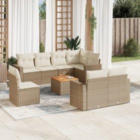 Set de sofás de jardín 9 pzas con cojines ratán sintético beige en Conjuntos de jardín | Comprar online en Foru.es