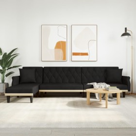 Sofá cama en forma de L terciopelo negro 271x140x70 cm de , Sofás - Ref: Foro24-3157279, Precio: 454,25 €, Descuento: %