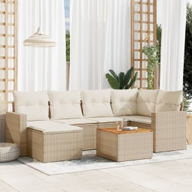 Set sofás de jardín 7 piezas y cojines ratán sintético beige en Conjuntos de jardín | Comprar online en Foru.es