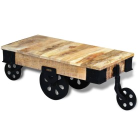 Mesa de centro con ruedas madera de mango rugosa de , Mesas de centro - Ref: Foro24-243280, Precio: 283,44 €, Descuento: %