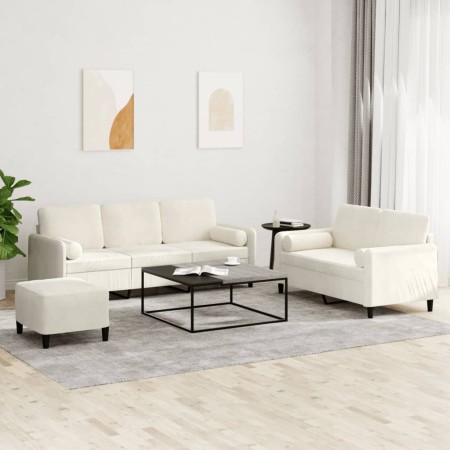 Juego de sofás con cojines 3 piezas terciopelo crema de , Sofás - Ref: Foro24-3202052, Precio: 634,31 €, Descuento: %