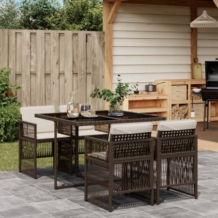 Set comedor de jardín 5 piezas y cojines ratán sintético marrón de , Conjuntos de jardín - Ref: Foro24-3210897, Precio: 274,3...