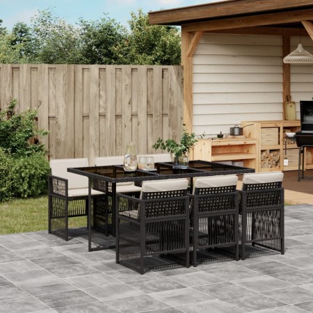 Set de comedor de jardín 7 pzas y cojines ratán sintético negro de , Conjuntos de jardín - Ref: Foro24-3210906, Precio: 397,1...