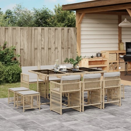 Set comedor de jardín 11 pzas con cojines ratán sintético beige de , Conjuntos de jardín - Ref: Foro24-3211690, Precio: 530,0...