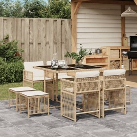 Set comedor de jardín 9 pzas con cojines ratán sintético beige de , Conjuntos de jardín - Ref: Foro24-3211678, Precio: 384,55...