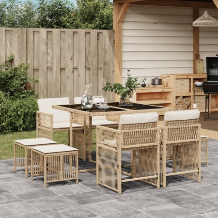 Set comedor de jardín 9 pzas con cojines ratán sintético beige de , Conjuntos de jardín - Ref: Foro24-3211678, Precio: 384,55...