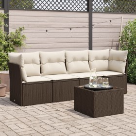 Set comedor de jardín 5 piezas y cojines ratán sintético marrón de , Conjuntos de jardín - Ref: Foro24-3249082, Precio: 322,3...