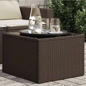 Mesa de jardín superficie cristal ratán PE marrón 55x55x37 cm de , Mesas de jardín - Ref: Foro24-366207, Precio: 60,08 €, Des...