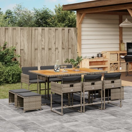 Set de comedor de jardín 11 pzas y cojines ratán sintético gris de , Conjuntos de jardín - Ref: Foro24-3211334, Precio: 518,7...