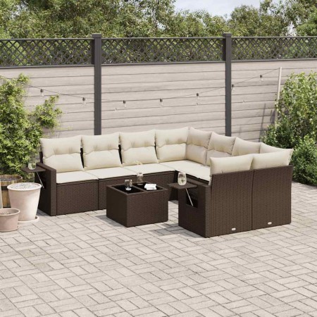 Set de sofás de jardín 9 pzas y cojines ratán sintético marrón de , Conjuntos de jardín - Ref: Foro24-3252300, Precio: 613,09...