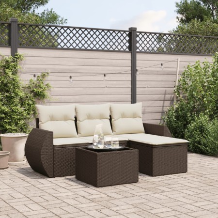 Set comedor de jardín 5 piezas y cojines ratán sintético marrón de , Conjuntos de jardín - Ref: Foro24-3253620, Precio: 331,2...