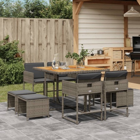 Set comedor jardín 9 pzas y cojines ratán sintético gris de , Conjuntos de jardín - Ref: Foro24-3211322, Precio: 382,05 €, De...