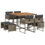Set comedor jardín 9 pzas y cojines ratán sintético gris de , Conjuntos de jardín - Ref: Foro24-3211322, Precio: 382,05 €, De...