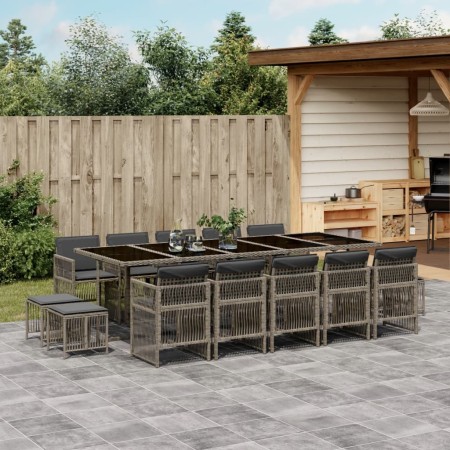 Set comedor de jardín con cojines 15 pzas ratán sintético gris de , Conjuntos de jardín - Ref: Foro24-3210992, Precio: 811,38...