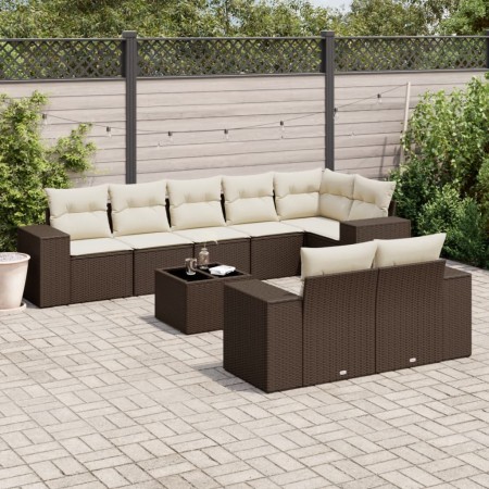 Set de sofás de jardín 9 pzas y cojines ratán sintético marrón de , Conjuntos de jardín - Ref: Foro24-3255170, Precio: 644,76...