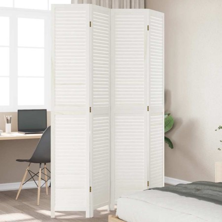 Biombo separador de 4 paneles madera maciza Paulownia blanco de , Divisores de ambientes - Ref: Foro24-358836, Precio: 142,97...