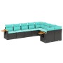 Set de sofás de jardín 9 pzas con cojines ratán sintético negro de , Conjuntos de jardín - Ref: Foro24-3227142, Precio: 736,9...