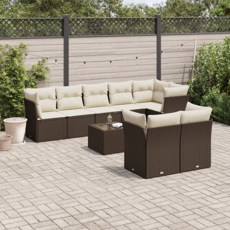 Set de sofás de jardín 9 pzas y cojines ratán sintético marrón de , Conjuntos de jardín - Ref: Foro24-3217923, Precio: 596,23...