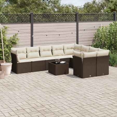 Set de sofás de jardín 10 pzas y cojines ratán sintético marrón de , Conjuntos de jardín - Ref: Foro24-3218183, Precio: 620,0...