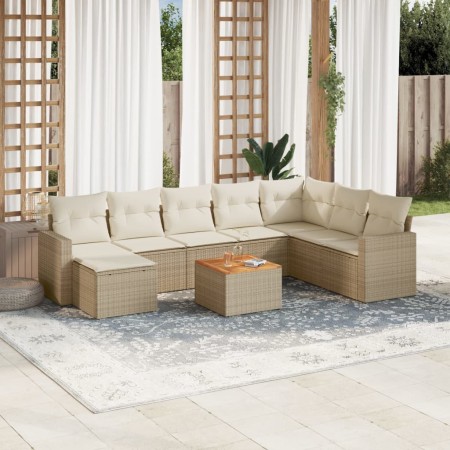 Set de sofás de jardín con cojines 9 pzas ratán sintético beige en Conjuntos de jardín | Comprar online en Foru.es