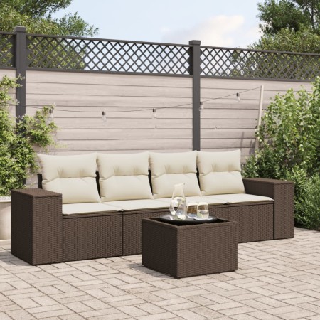Set comedor de jardín 5 piezas y cojines ratán sintético marrón de , Conjuntos de jardín - Ref: Foro24-3254630, Precio: 338,6...